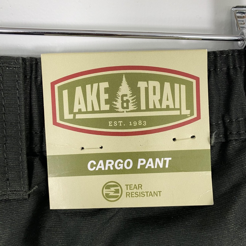 Lake & Trail Cargo Pants Mens 43x30 Green Elastic Waist Tear Resistant Workwear - Picture 6 of 16